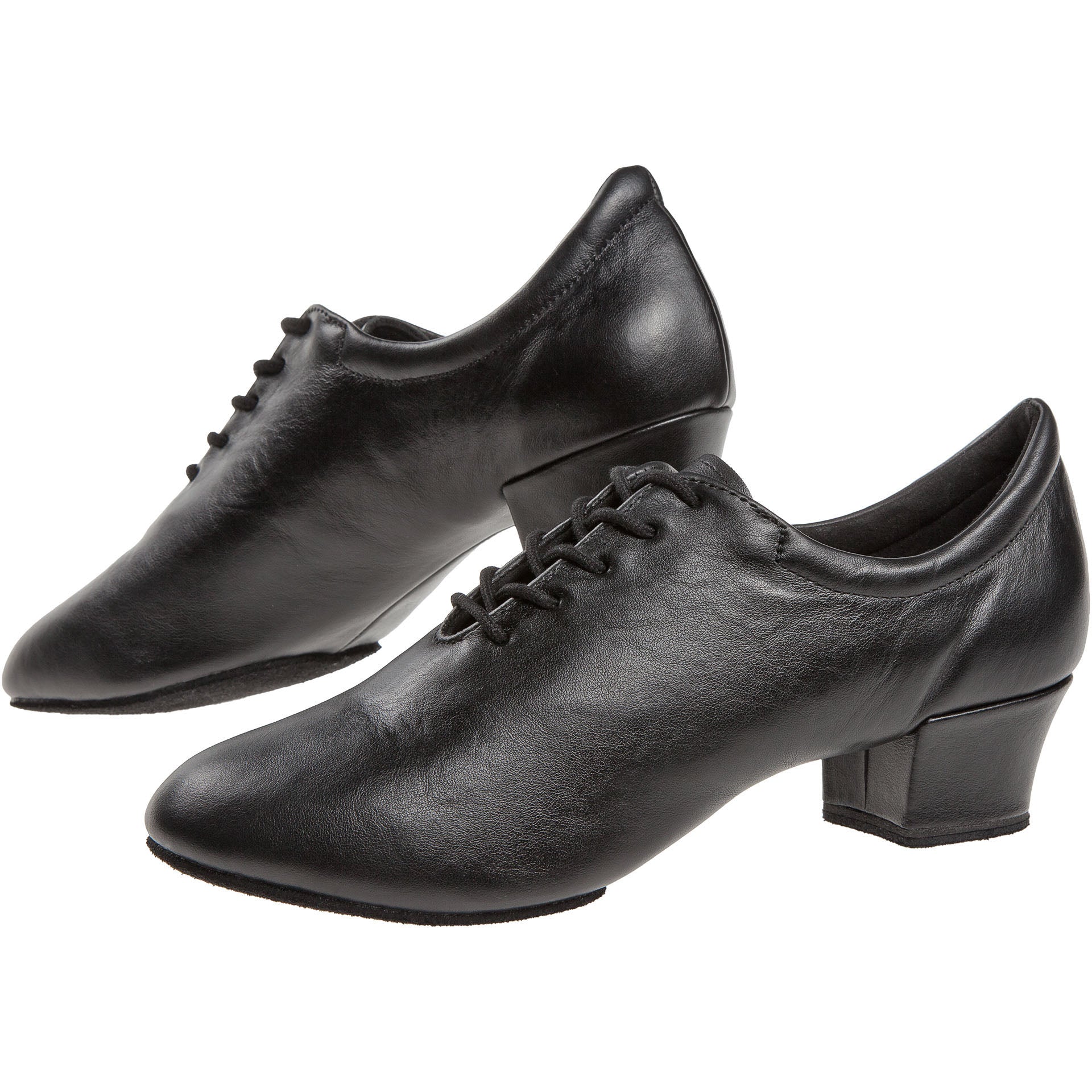 Diamant 189 Leder Tanzschuhe in Schwarz, mit niedrigen Absätzen und Schnürsenkeln, Seitenansicht.